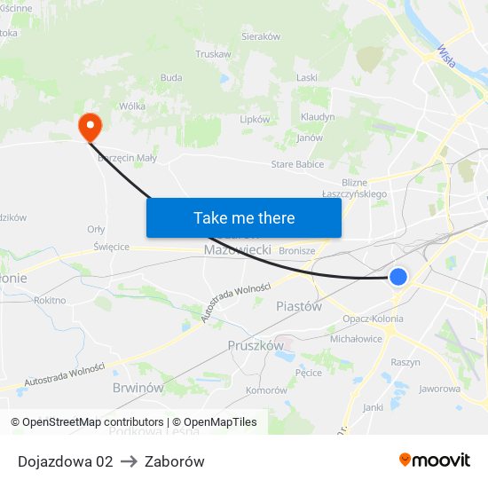 Dojazdowa to Zaborów map