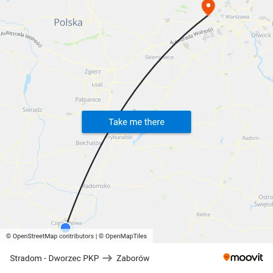 Stradom - Dworzec PKP to Zaborów map