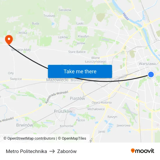 Metro Politechnika to Zaborów map