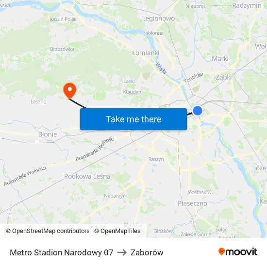 Metro Stadion Narodowy 07 to Zaborów map