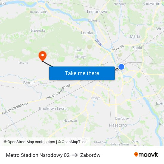 Metro Stadion Narodowy 02 to Zaborów map