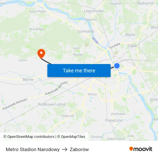 Metro Stadion Narodowy to Zaborów map
