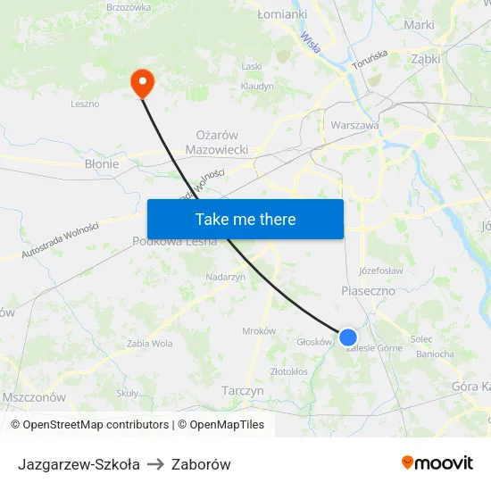 Jazgarzew - Szkoła to Zaborów map