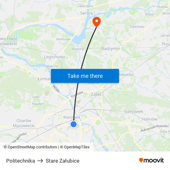 Politechnika to Stare Załubice map