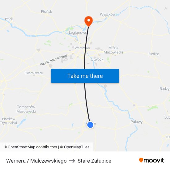 Wernera / Malczewskiego to Stare Załubice map