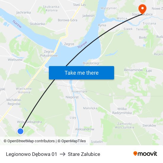 Legionowo Dębowa 01 to Stare Załubice map