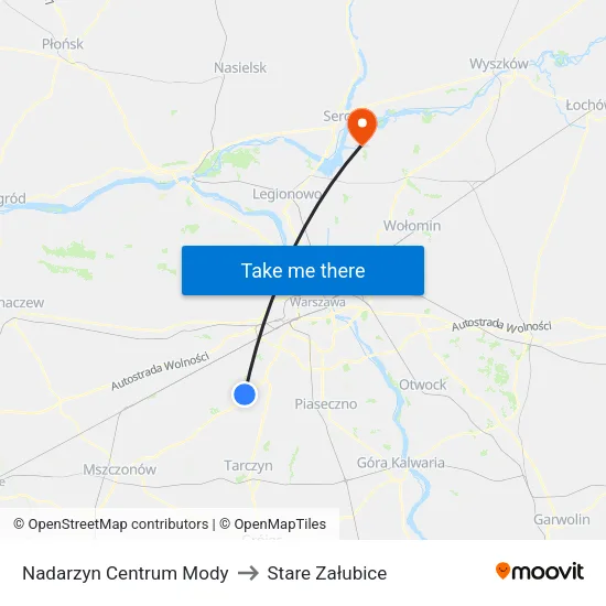 Nadarzyn Centrum Mody to Stare Załubice map