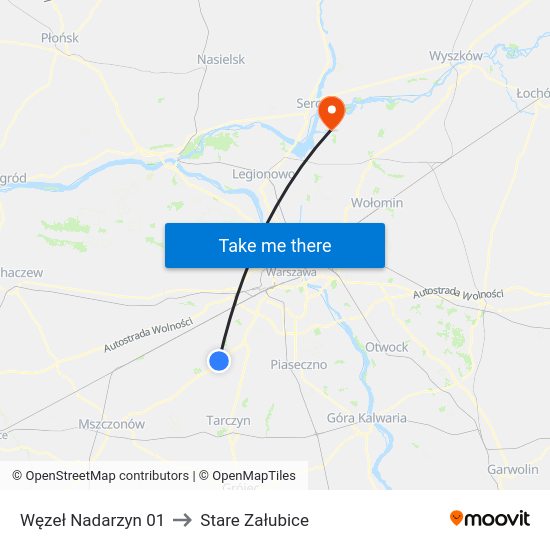 Węzeł Nadarzyn to Stare Załubice map