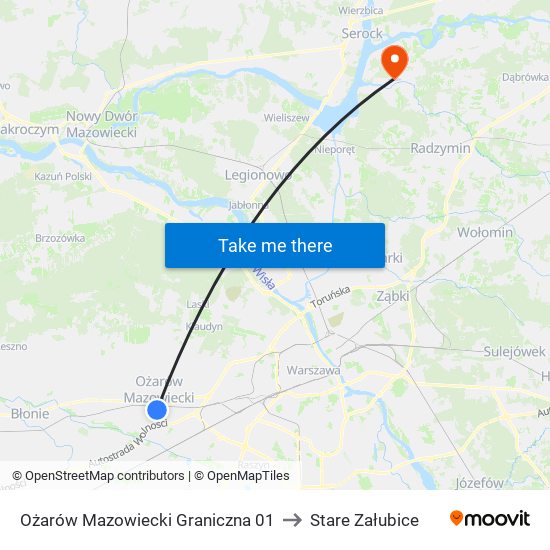 Ożarów Mazowiecki Graniczna 01 to Stare Załubice map