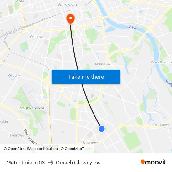 Metro Imielin 03 to Gmach Główny Pw map