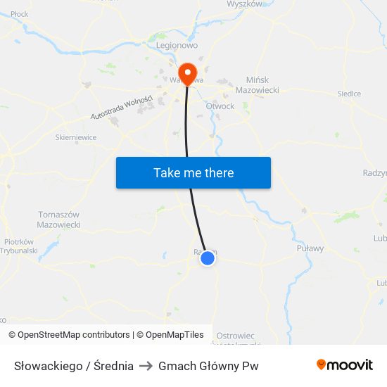 Słowackiego / Średnia to Gmach Główny Pw map