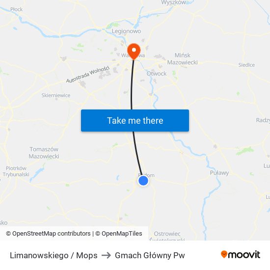 Limanowskiego / Mops to Gmach Główny Pw map