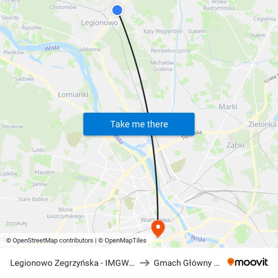 Legionowo Zegrzyńska - IMGW 04 to Gmach Główny Pw map