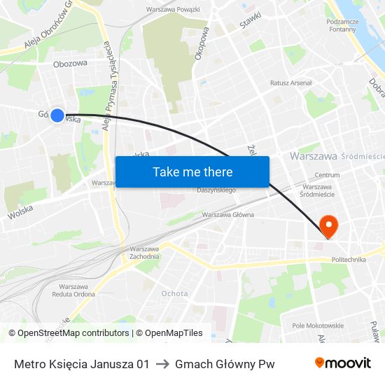 Metro Księcia Janusza 01 to Gmach Główny Pw map
