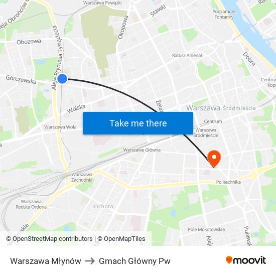 Warszawa Młynów to Gmach Główny Pw map
