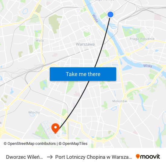 Dworzec Wileński to Port Lotniczy Chopina w Warszawie map