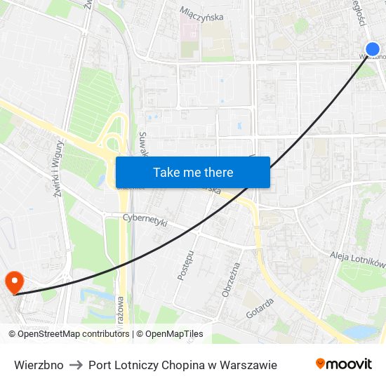 Wierzbno to Port Lotniczy Chopina w Warszawie map