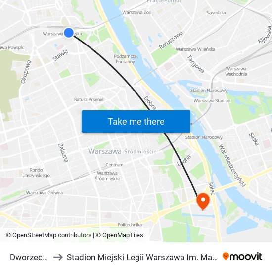 Dworzec Gdański to Stadion Miejski Legii Warszawa Im. Marszałka Józefa Piłsudskiego map