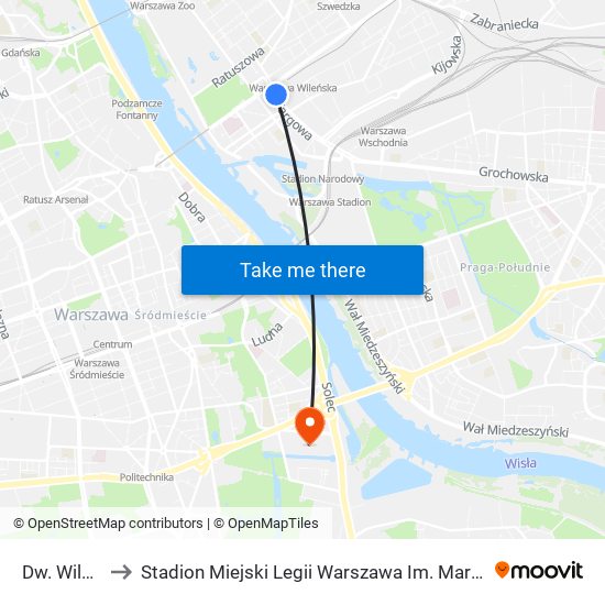 Dw. Wileński 07 to Stadion Miejski Legii Warszawa Im. Marszałka Józefa Piłsudskiego map