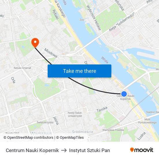 Centrum Nauki Kopernik to Instytut Sztuki Pan map