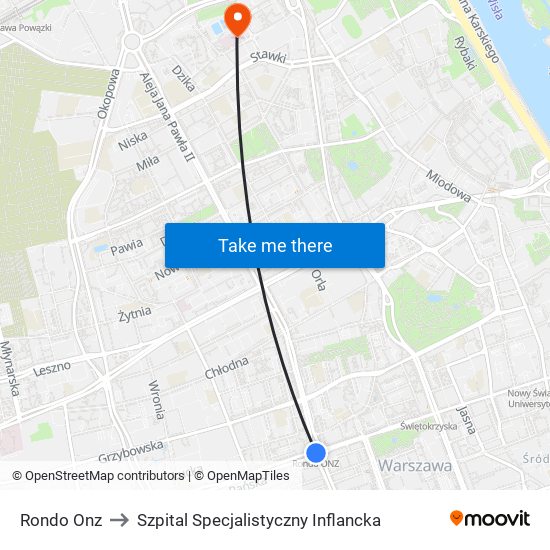 Rondo Onz to Szpital Specjalistyczny Inflancka map