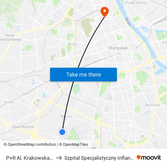 P+R Al. Krakowska 15 to Szpital Specjalistyczny Inflancka map