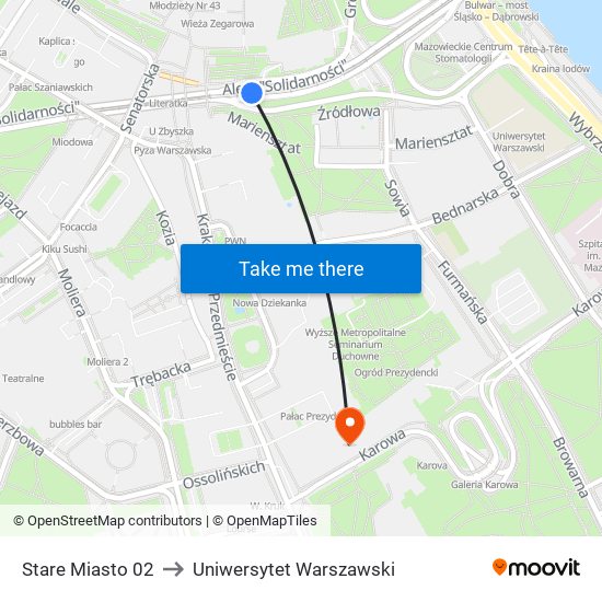 Stare Miasto 02 to Uniwersytet Warszawski map