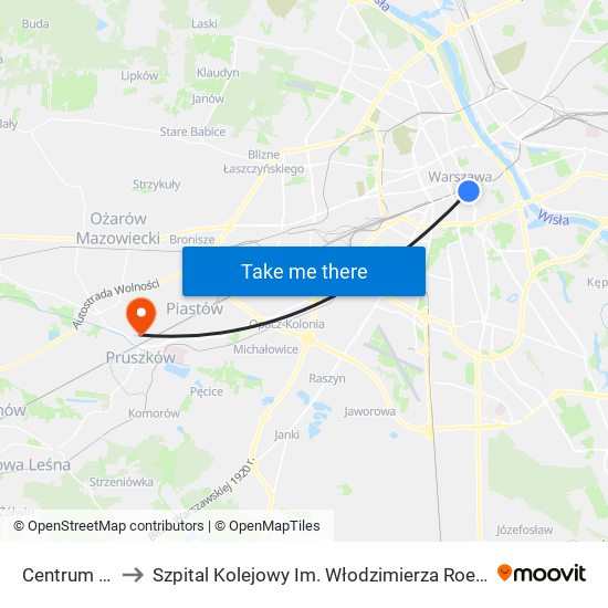 Centrum to Szpital Kolejowy Im. Włodzimierza Roeflera map