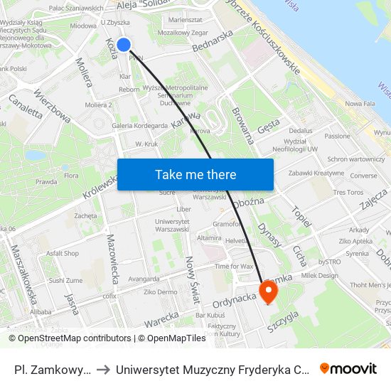 Pl. Zamkowy 01 to Uniwersytet Muzyczny Fryderyka Chopina map