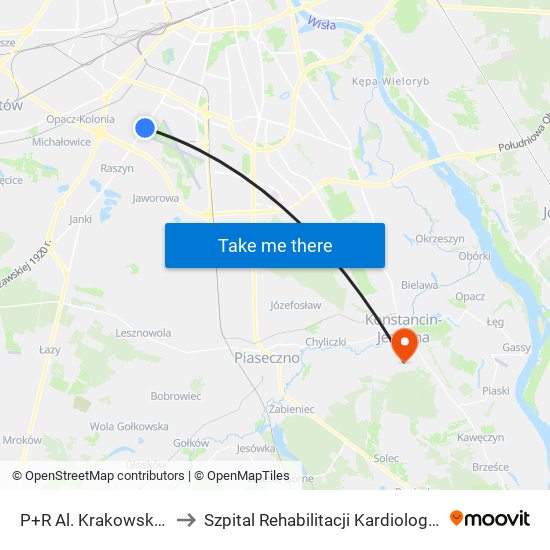 P+R Al. Krakowska to Szpital Rehabilitacji Kardiologicznej map