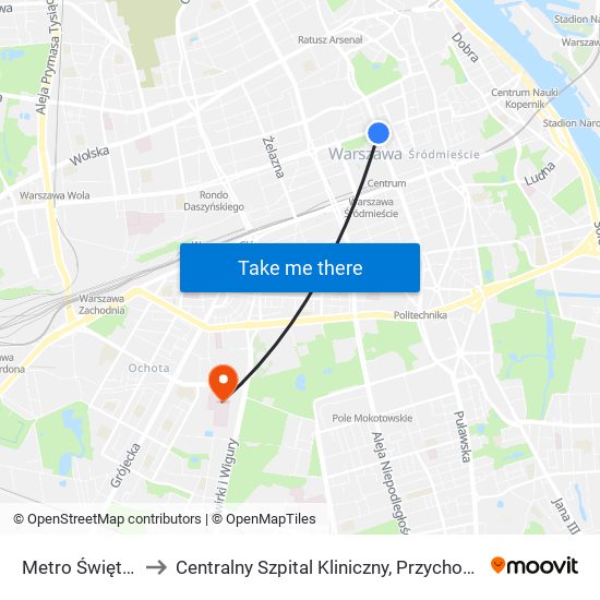 Metro Świętokrzyska 06 to Centralny Szpital Kliniczny, Przychodnia Specjalistyczna Banacha map