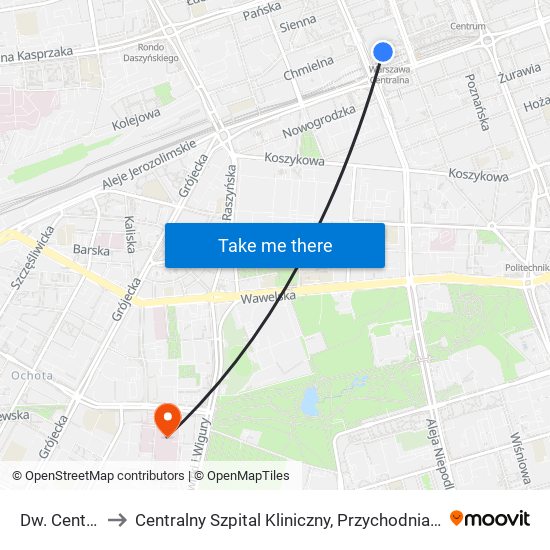 Dw. Centralny to Centralny Szpital Kliniczny, Przychodnia Specjalistyczna Banacha map