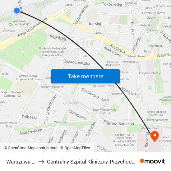 Warszawa Zachodnia to Centralny Szpital Kliniczny, Przychodnia Specjalistyczna Banacha map