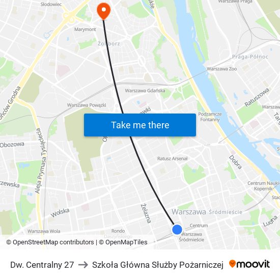 Dw. Centralny to Szkoła Główna Służby Pożarniczej map