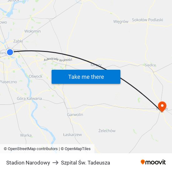 Stadion Narodowy to Szpital Św. Tadeusza map