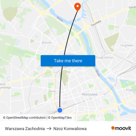 Warszawa Zachodnia to Nzoz Konwaliowa map