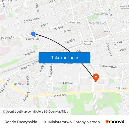 Rondo Daszyńskiego to Ministerstwo Obrony Narodowej map