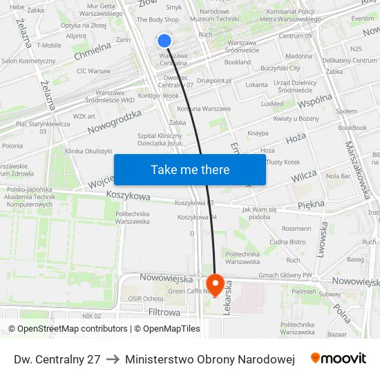 Dw. Centralny to Ministerstwo Obrony Narodowej map