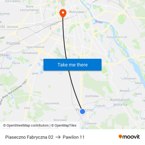 Piaseczno Fabryczna 02 to Pawilon 11 map