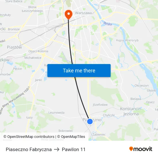 Piaseczno Fabryczna to Pawilon 11 map