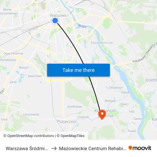 Warszawa Śródmieście WKD to Mazowieckie Centrum Rehabilitacji ""Stocer"" map