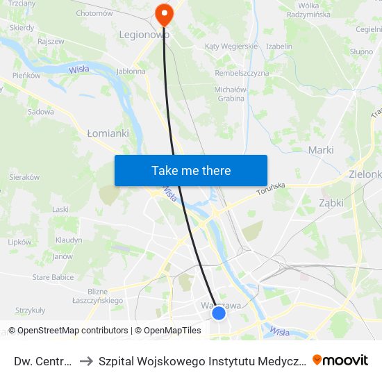 Dw. Centralny to Szpital Wojskowego Instytutu Medycznego W Legionowie map