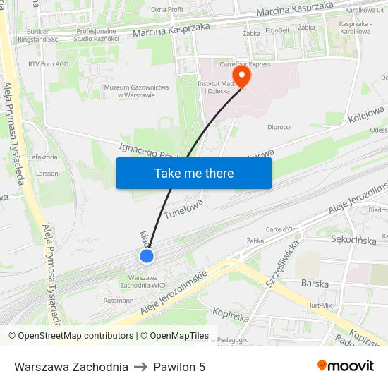 Warszawa Zachodnia to Pawilon 5 map