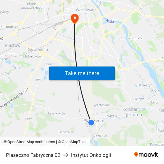 Piaseczno Fabryczna 02 to Instytut Onkologii map