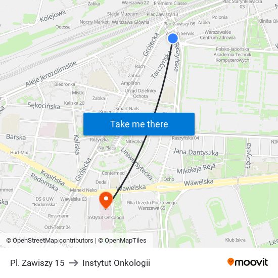 Pl. Zawiszy 15 to Instytut Onkologii map