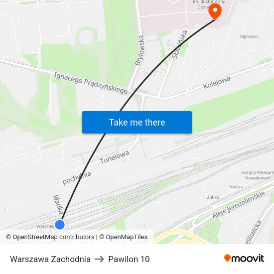 Warszawa Zachodnia to Pawilon 10 map