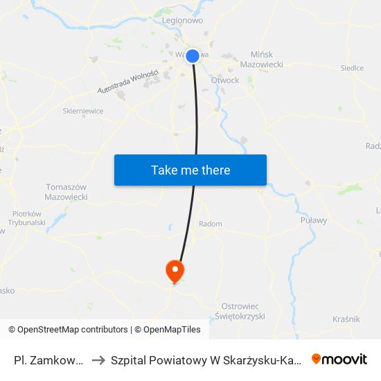 Pl. Zamkowy to Szpital Powiatowy W Skarżysku-Kamiennej map