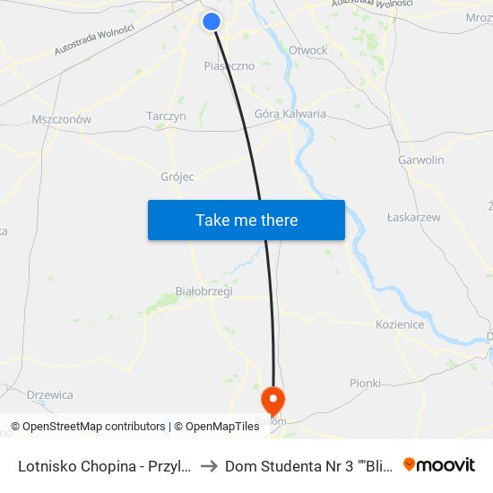 Lotnisko Chopina-Przyloty to Dom Studenta Nr 3 ""Bliźniak"" map