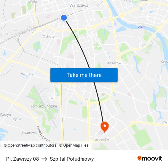 Pl. Zawiszy to Szpital Południowy map