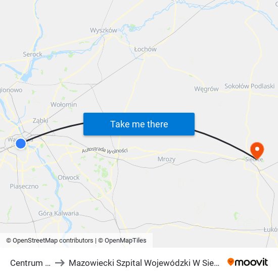 Centrum to Mazowiecki Szpital Wojewódzki W Siedlcach map